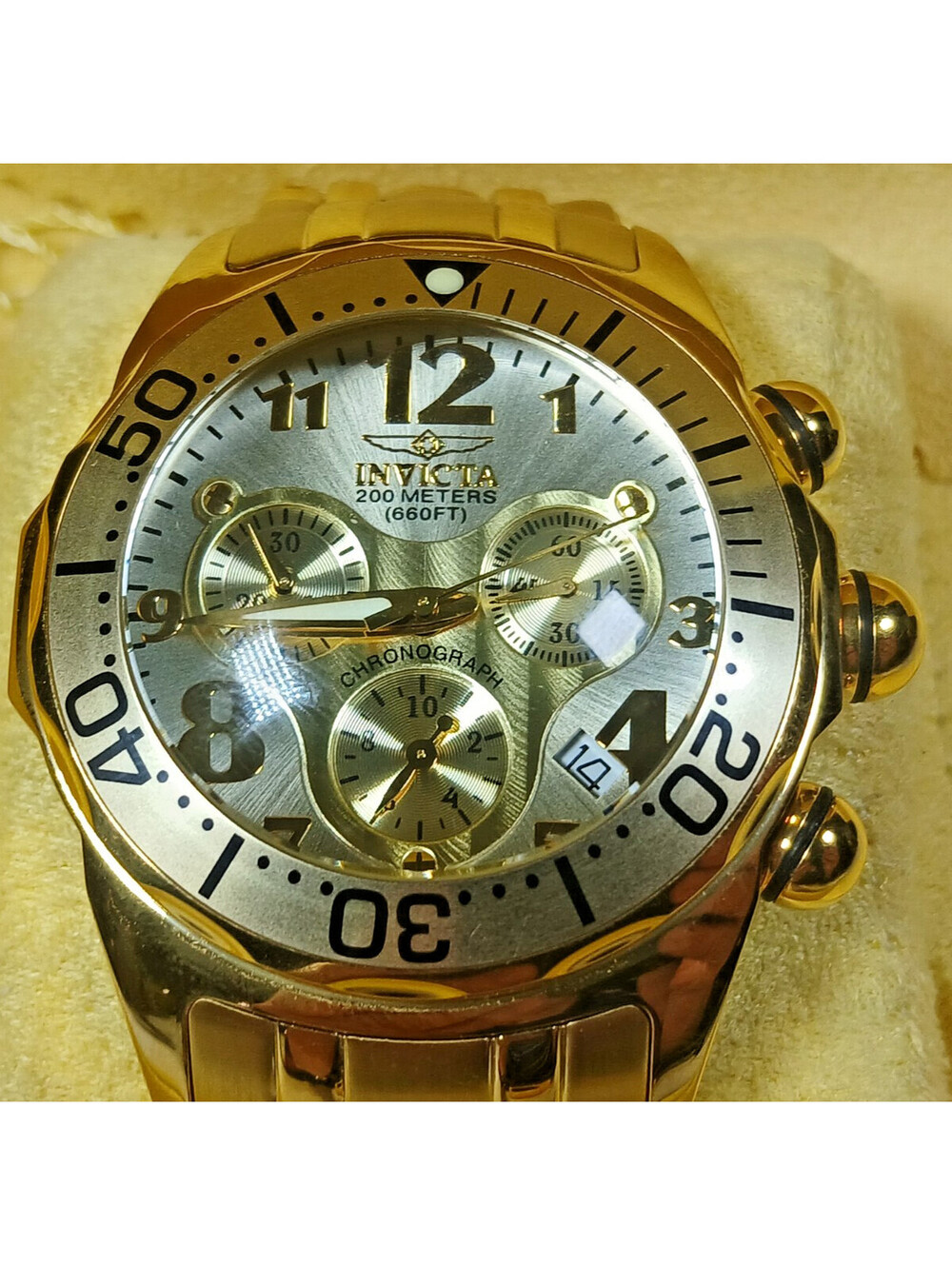 Invicta Men's Model 3213 Stainless Steel Gold Plated Chrono Watch Swiss Diver